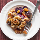 Candied Okinawan sweet potato, pineapple compote, mac nut streusel