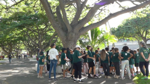 students on campus tour