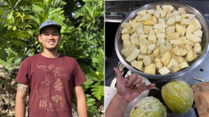 Soong and a bowl full of ulu pieces