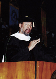 person speaking at a podium