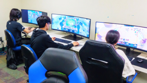 people gaming on computer screens