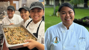 Left: students with pinakbet, right Tori Hiro