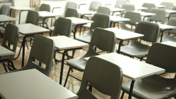 empty desks in a classroom