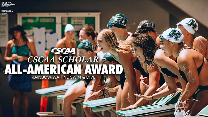 U H swimmer and divers, C S C A A scholar award graphic