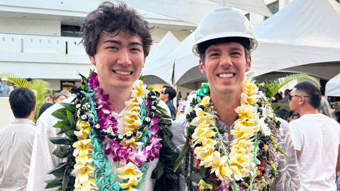 Rainer Kiessling and friend wearing lei