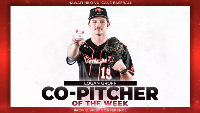 Logan Groff and Co-Pitcher of the Week graphic