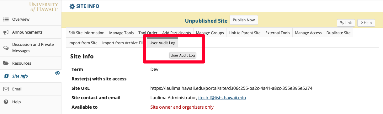 User Audit Selection