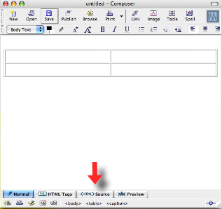 image showing how to access the HTML source code in Mozilla Composer