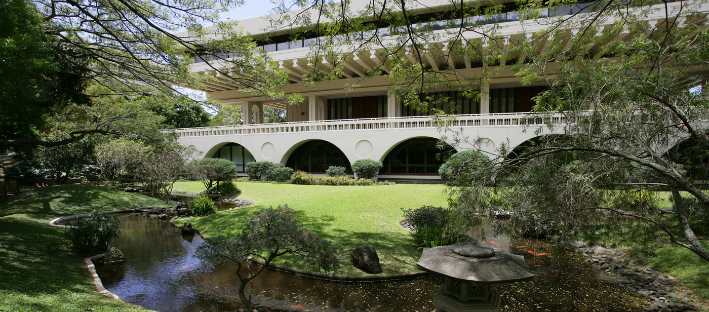 View of garden at East-west Center, international organization UH is affiliated with